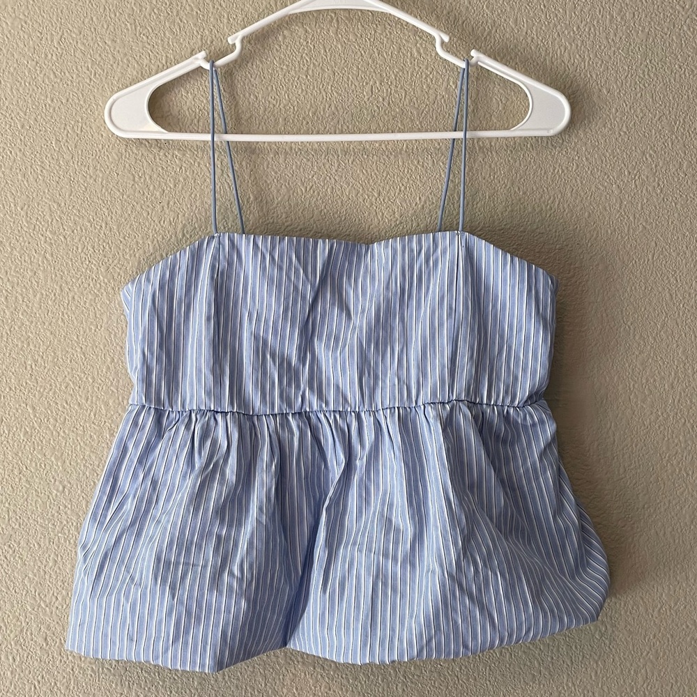 Madden Girl Blue and White Striped Bubble Top